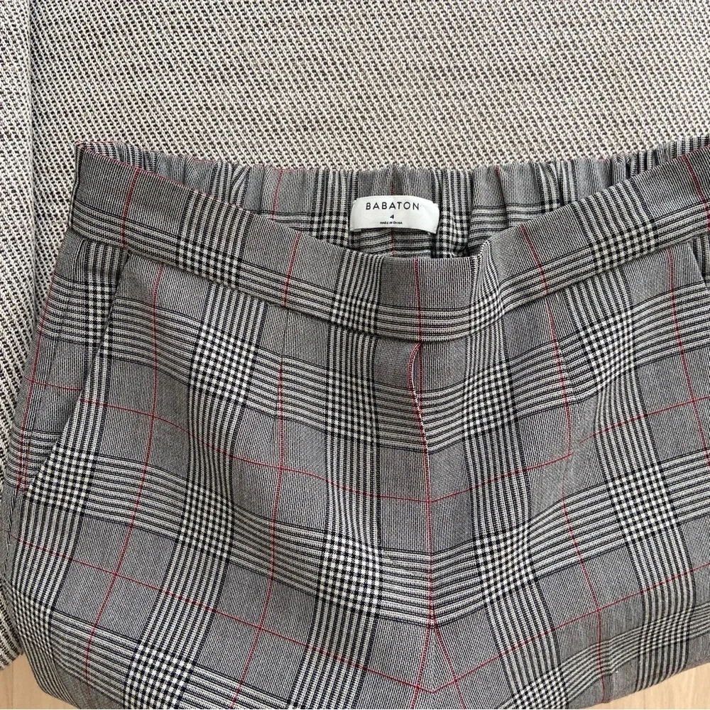 Aritzia Babaton Conan Pant Grey Check Print High Rise Pull On Trousers size 4 - Picture 4 of 9